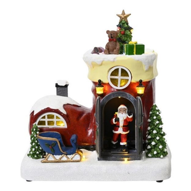 Picture of LED B/O LIT ANIMATED SANTA BOOT HOUSE