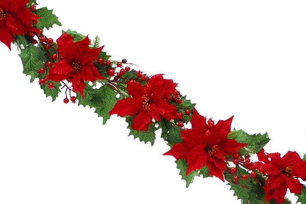 Picture of GARLAND GREEN WITH RED POINSETTIA 152CM