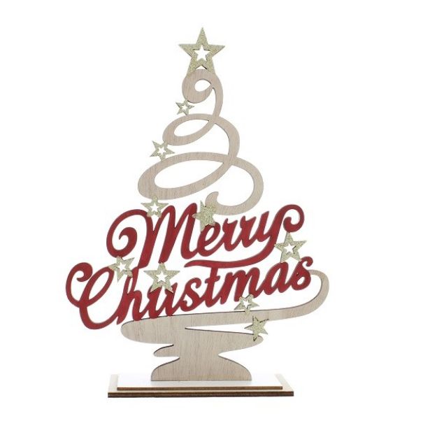 Picture of WOOD TREE SIGN - MERRY CHRISTMAS - 29CM