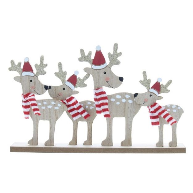 Picture of WOODEN REINDEERS WITH RED/WH SCARF - 29CM